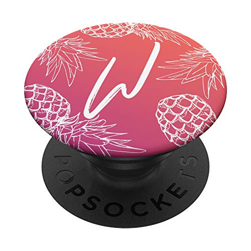 Pineapple With Initial W Coral Pink Gradient ~ Letter W PopSockets Grip and Stand for Phones and Tablets
