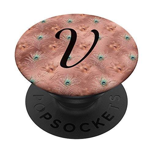 Peacock Gifts For Peacock Lovers Phone Grip Black Letter V PopSockets Grip and Stand for Phones and Tablets
