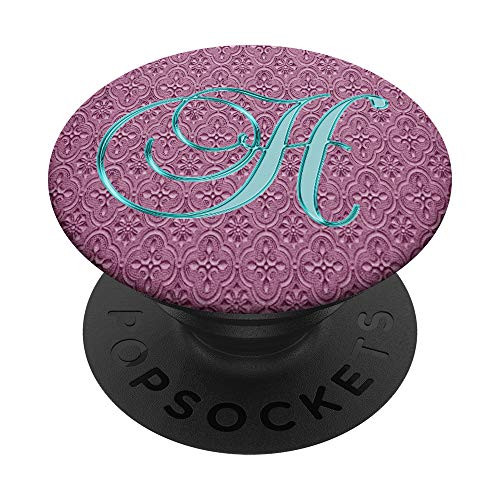 H Teal Oriental Flower Geometric Initial Monogram Letter PopSockets Grip and Stand for Phones and Tablets