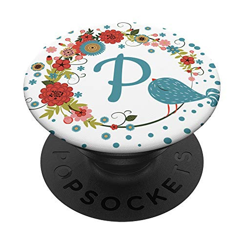 Letter P Gift Retro Floral Monogram Initial P PopSockets Grip and Stand for Phones and Tablets
