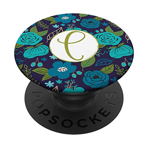 Blue Modern Floral Garden Pattern Monogram Initial Letter C PopSockets Grip and Stand for Phones and Tablets