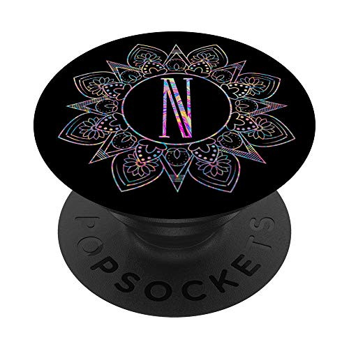 Letter N Initial Peace Mandala Spiritual Symbol Monogram PopSockets Grip and Stand for Phones and Tablets
