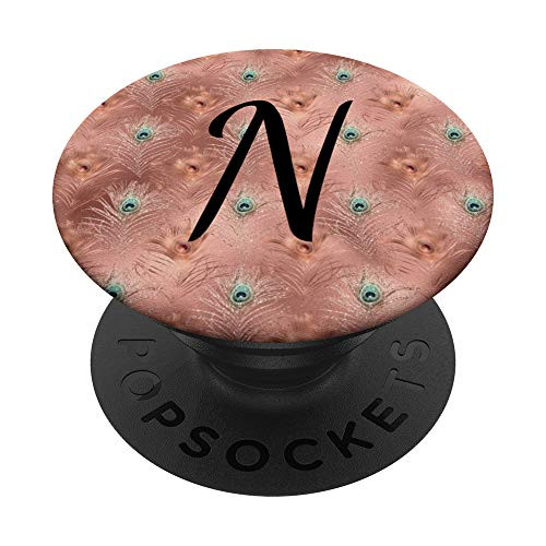 Peacock Gifts For Peacock Lovers Phone Grip Black Letter N PopSockets Grip and Stand for Phones and Tablets