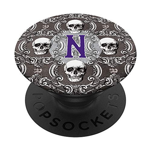 Halloween Skull Pattern Monogram Initial N Goth Skulls PopSockets Grip and Stand for Phones and Tablets