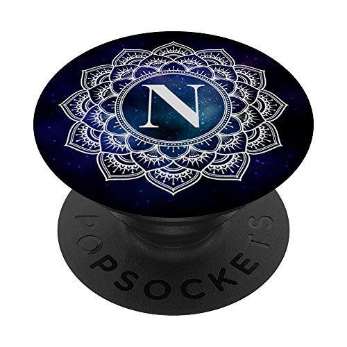 Teal Blue Galaxy Monogram Letter N Initial Mandala PopSockets PopGrip Swappable Grip for Phones  and  Tablets