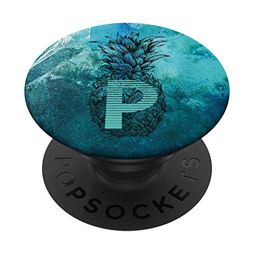 Teal Turquoise Green Pineapple Monogram Initial Letter P PopSockets Grip and Stand for Phones and Tablets