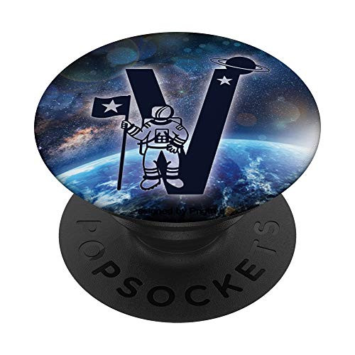 Letter V Initial Astronaut Blue Outer Space Nebula Monogram PopSockets PopGrip Swappable Grip for Phones  and  Tablets