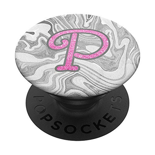 Letter P Initial Monogram Pink Swirl Gray Cute Cursive PopSockets Grip and Stand for Phones and Tablets