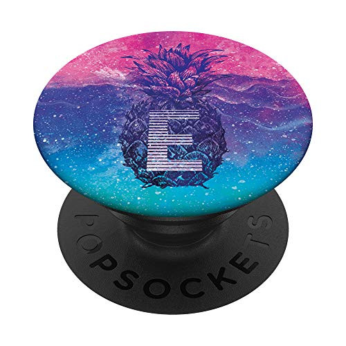 Teal Blue Pink Gradient Pineapple Monogram Initial Letter E PopSockets Grip and Stand for Phones and Tablets