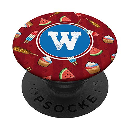 Cute Summer Pattern Initial W Letter Monogram on Red PopSockets Grip and Stand for Phones and Tablets