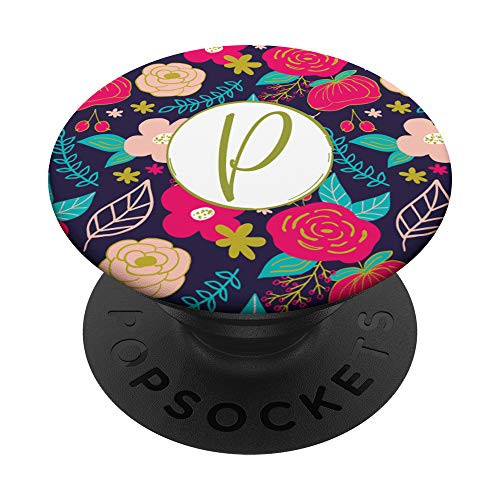 Modern Floral Garden Pattern Monogram Initial Letter P PopSockets Grip and Stand for Phones and Tablets