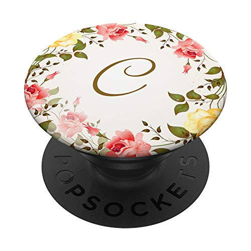 Letter C Gift Rose Floral Monogram Initial C PopSockets Grip and Stand for Phones and Tablets