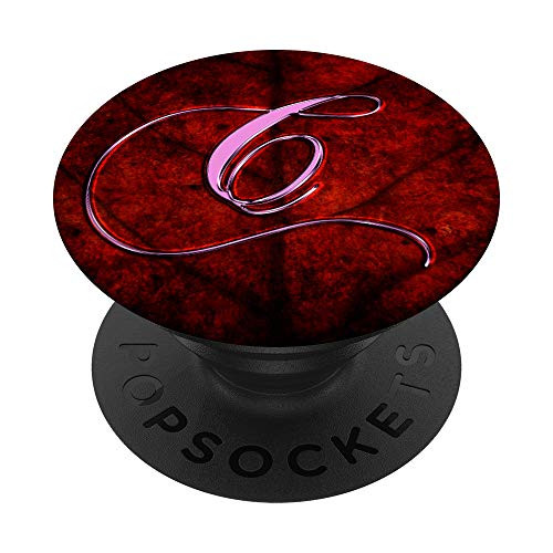 Pink C Letter on Red Leaf Pattern Monogram - Initial C PopSockets Grip and Stand for Phones and Tablets
