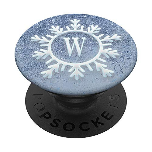 Winter Ice Blue Snowflake Letter W Monogram Initial PopSockets PopGrip Swappable Grip for Phones  and  Tablets