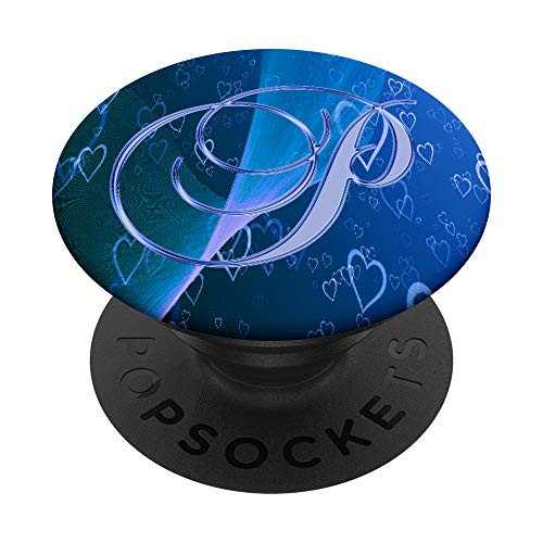 P Blue Heart Love Geometric Hearts Monogram Initial Letter PopSockets Grip and Stand for Phones and Tablets