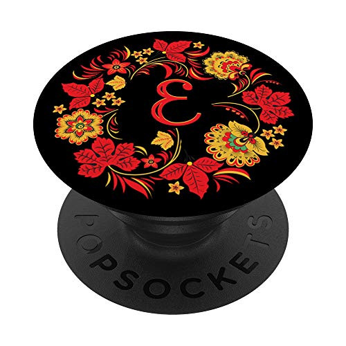Red Letter E Initial Floral Personalized Design Monogram PopSockets Grip and Stand for Phones and Tablets