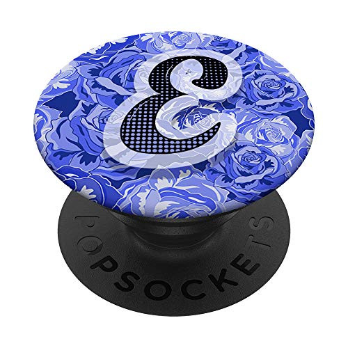 Letter E - Blue Roses Monogram Name Initials PopSockets Grip and Stand for Phones and Tablets