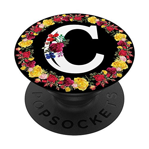 Floral Monogram Capital Letter Initial C tablet holder PopSockets Grip and Stand for Phones and Tablets