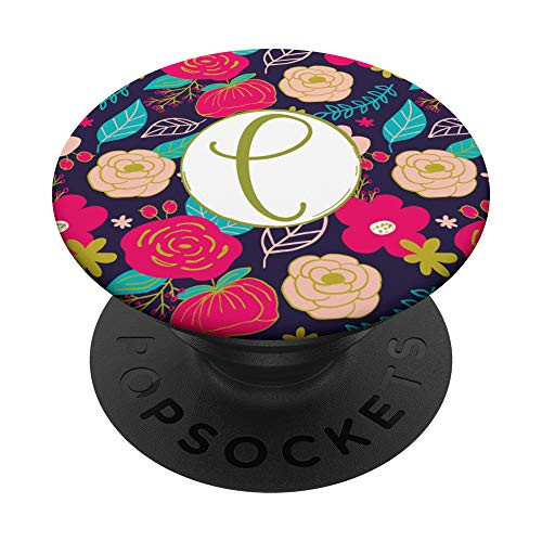 Modern Floral Garden Pattern Monogram Initial Letter C PopSockets Grip and Stand for Phones and Tablets