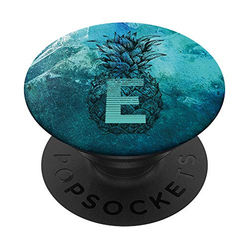Teal Turquoise Green Pineapple Monogram Initial Letter E PopSockets Grip and Stand for Phones and Tablets