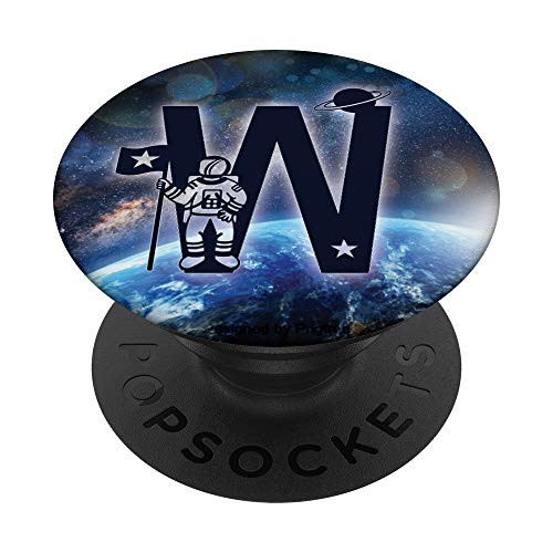 Blue Monogram Letter W Initial Astronaut Nebula PopSockets PopGrip Swappable Grip for Phones  and  Tablets