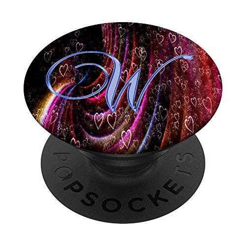 W Blue Hearts Shape Geometric Love Initial Monogram Letter PopSockets Grip and Stand for Phones and Tablets
