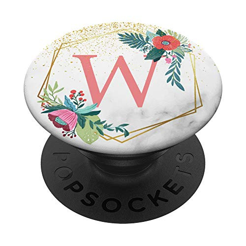 Personalized Flower Monogram Initial Pretty Letter W PopSockets Grip and Stand for Phones and Tablets