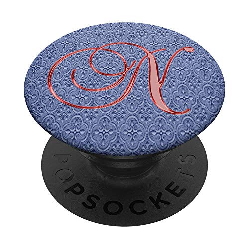 N Red Oriental Flower Geometric Initial Monogram Letter PopSockets Grip and Stand for Phones and Tablets