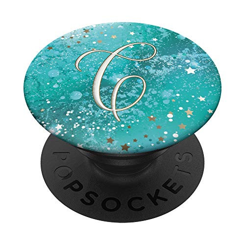 Personalized Letter C Initial Monogram Turquoise Teal Blue PopSockets Grip and Stand for Phones and Tablets