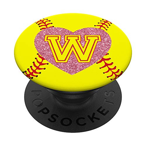 Initial W Letter Monogram on Rose Pink Heart Gift - Softball PopSockets Grip and Stand for Phones and Tablets