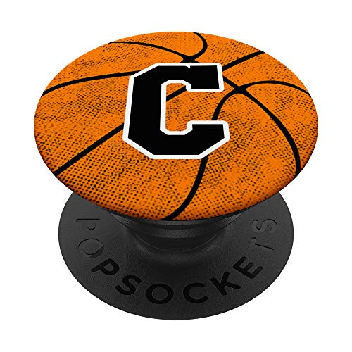 Basketball Letter C Monogram Initial Player Retro Coach Gift PopSockets PopGrip Swappable Grip for Phones  and  Tablets