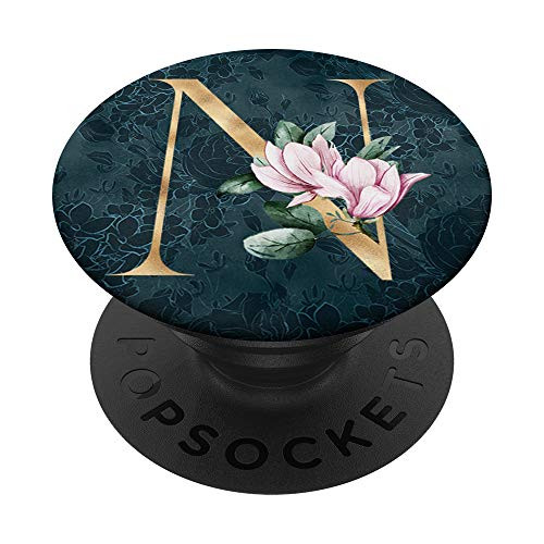 Rose Blush Floral Monogram Initial Letter N PopSockets Grip and Stand for Phones and Tablets