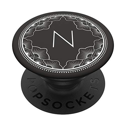 Art Deco Mandala White Monogram Initial Letter N Names PopSockets Grip and Stand for Phones and Tablets