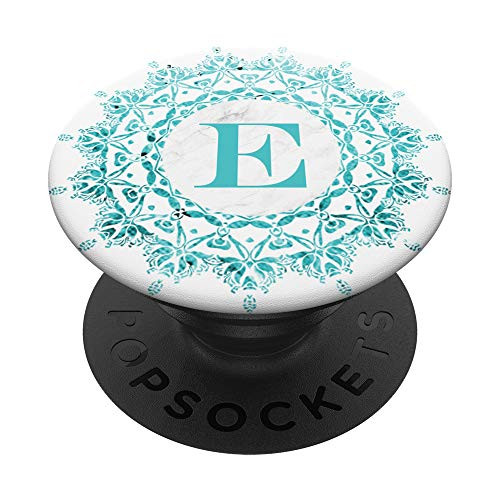 Cell Phone Pop Out Grip HolderTeal Mandala White Monogram E PopSockets Grip and Stand for Phones and Tablets