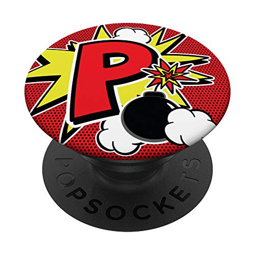 Fun Pop Art Comic Book Superhero Monogram Letter P PopSockets Grip and Stand for Phones and Tablets