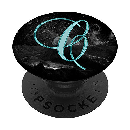 C Teal Moon Universe Space Galaxy Monogram Initial Letter PopSockets Grip and Stand for Phones and Tablets