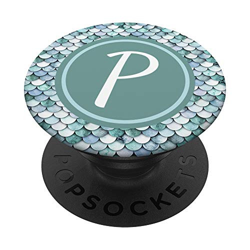 Letter P Gift Mermaid Dragon Scale Monogram Initial P PopSockets Grip and Stand for Phones and Tablets
