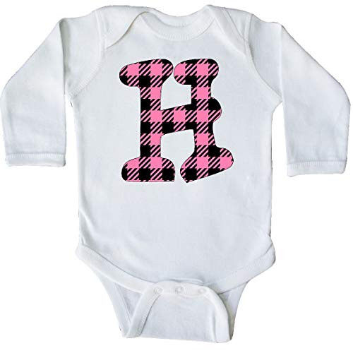 inktastic Pink Buffalo Plaid Initial H Long Sleeve Creeper 6 Months White 3c8bd