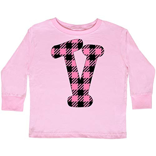 inktastic Pink Buffalo Plaid Initial V Toddler Long Sleeve T-Shirt 2T Pink 3c8cb