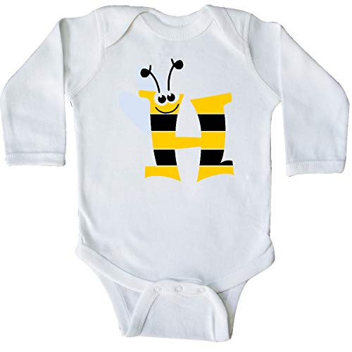 inktastic Cute Bee Initial H Long Sleeve Creeper 18 Months White 3caea
