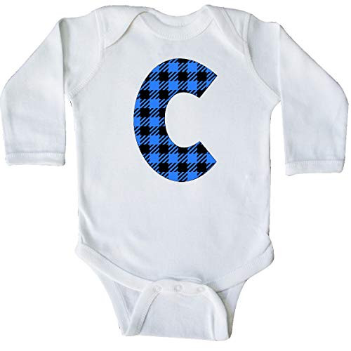 inktastic Blue Buffalo Plaid Initial C Long Sleeve Creeper 18 Months White 3caff