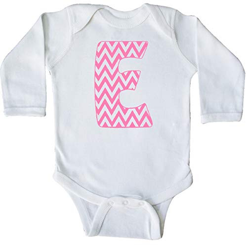 inktastic Cute Pink Chevron Initial E Long Sleeve Creeper 18 Months White 3cb69