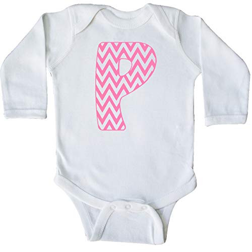 inktastic Cute Pink Chevron Initial P Long Sleeve Creeper 6 Months White 3cb74