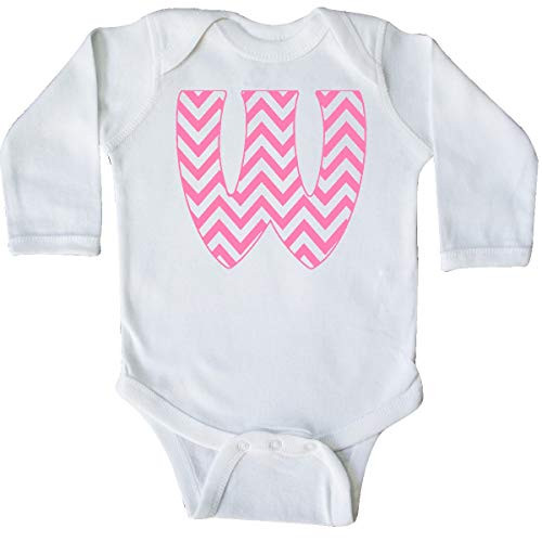 inktastic Cute Pink Chevron Initial W Long Sleeve Creeper 6 Months White 3cb7b