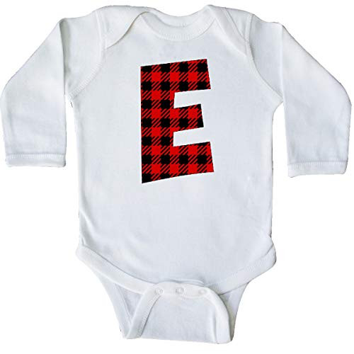 inktastic Red Buffalo Plaid Initial E Long Sleeve Creeper 12 Months White 3cb83