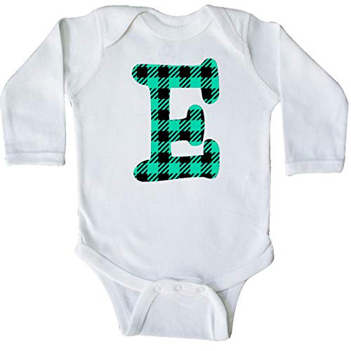 inktastic Teal Plaid Initial E Long Sleeve Creeper 6 Months White 3cbfa