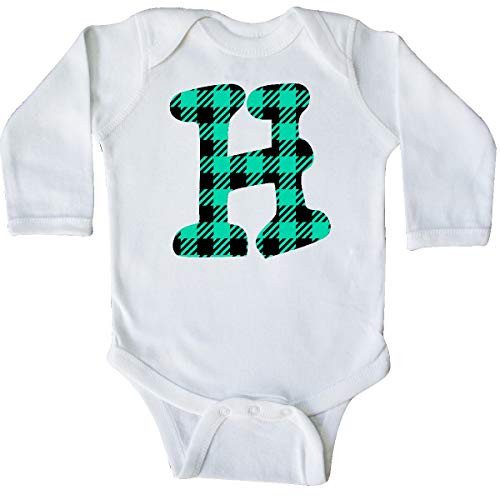 inktastic Teal Plaid Initial H Long Sleeve Creeper 6 Months White 3cbfd