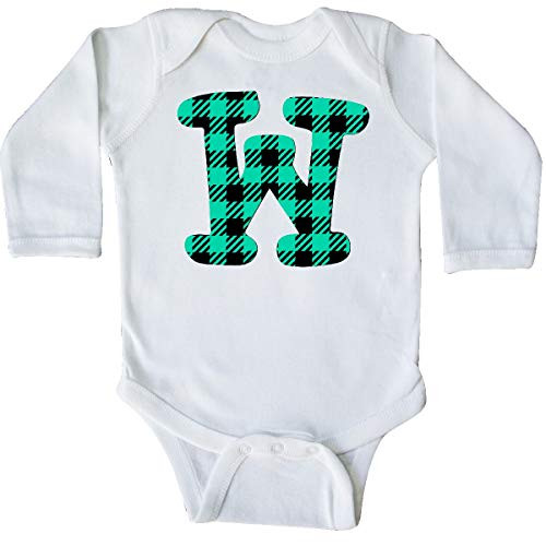 inktastic Teal Plaid Initial W Long Sleeve Creeper 12 Months White 3cc0c
