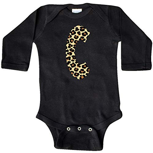 inktastic Leopard Print Letter C Long Sleeve Creeper 18 Months Black 3d164