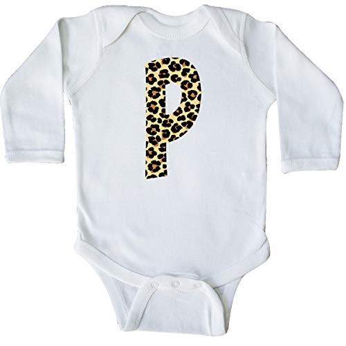inktastic Leopard Print Letter P Long Sleeve Creeper 18 Months White 3d171